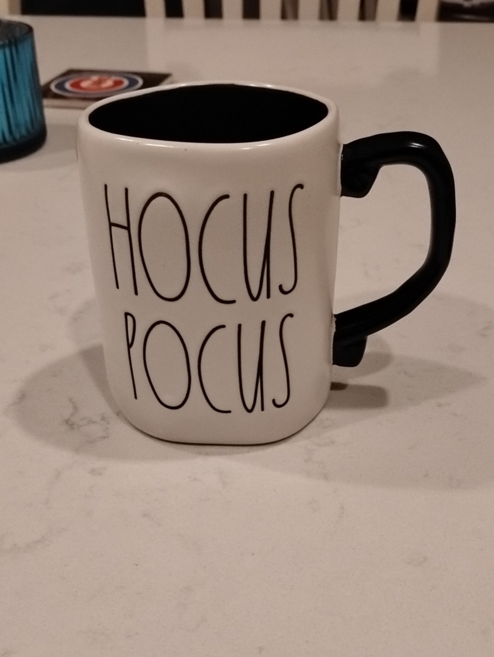 Rae Dunn HOCUS POCUS Mug - White with Black Interior & Handle